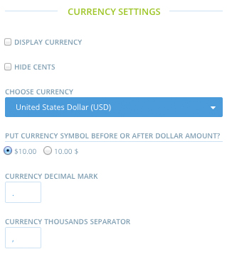 Currency Settings