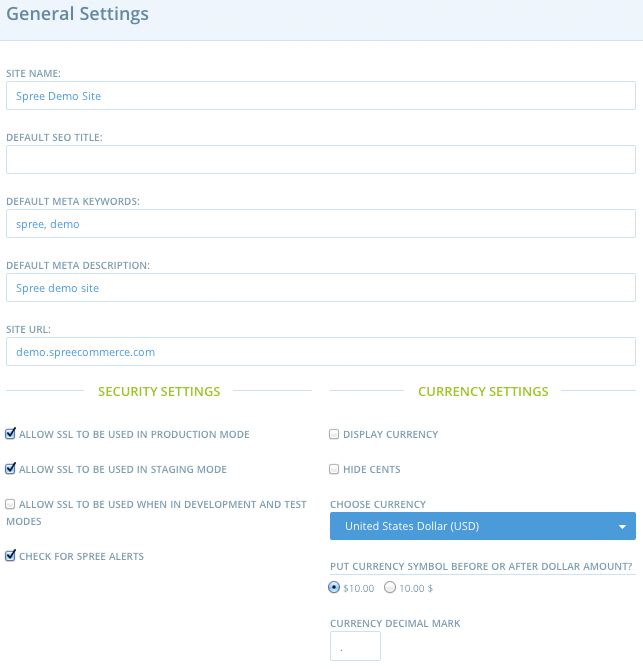 General Settings Configuration