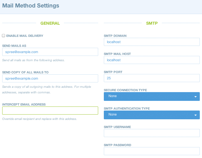 Mail Method Settings